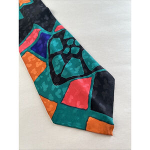 Palani 90’s Patterned Silk Tie With Original Price- Bright Greens, Black, Blue..